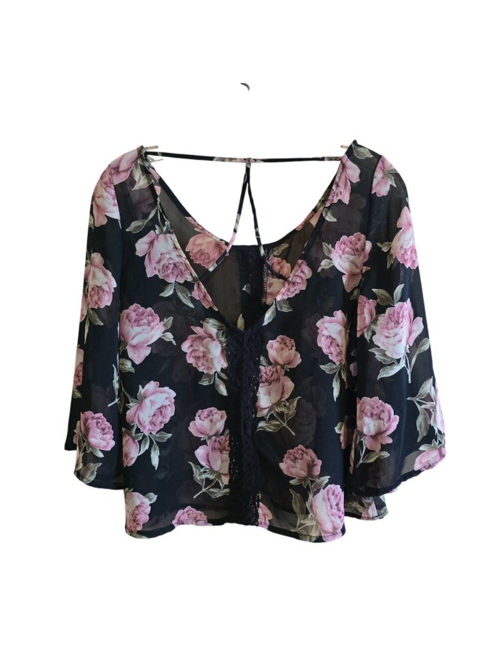 Floral Black Sheer Lace-Accent Top From Forever 21 whimsygoth dark fairy chic